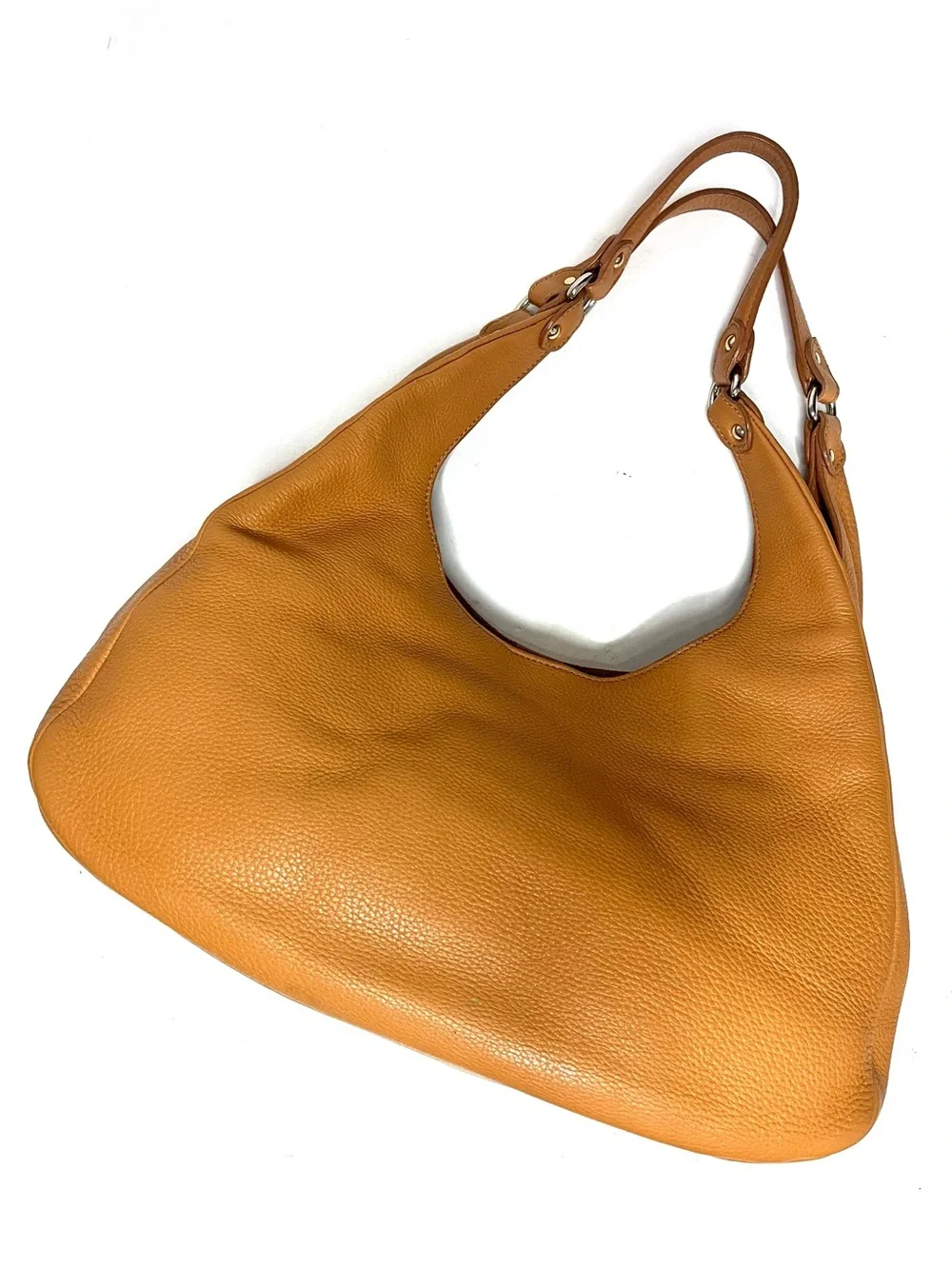 Vintage ST. JOHN Pebbled Leather Hobo Shoulder Bag in Caramel